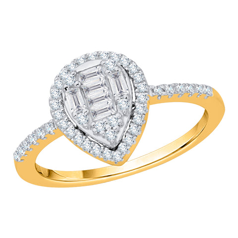 KATARINA 3/8 cttw Round and Baguette Cut Diamond Teardrop Ring