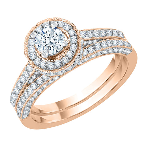 KATARINA 1 7/8 cttw Diamond Halo Solitaire Bridal Set