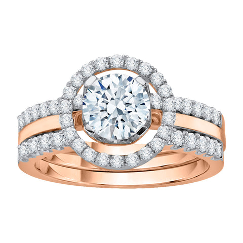 KATARINA 1 5/8 cttw Diamond Halo Solitaire Trio Bridal Set