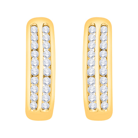 KATARINA 1/2 cttw Channel Set Diamond Double Row J-Hoop Earrings