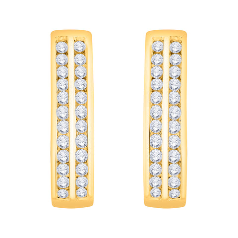 KATARINA 1 cttw Channel Set Diamond Double Row Hoop Earrings