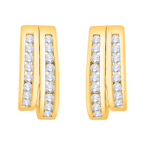 KATARINA 1/2 cttw Channel Set Diamond J-Hoop Earrings