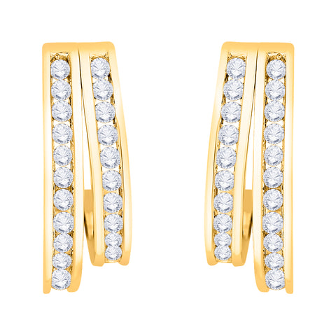 KATARINA 1 cttw Channel Set Diamond Double Row J-Hoop Earrings