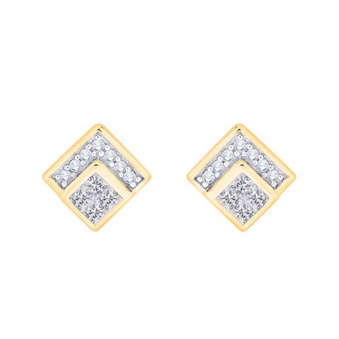 KATARINA 1/2 cttw Prong Set Round and Princess Cut Diamond Stud Earrings