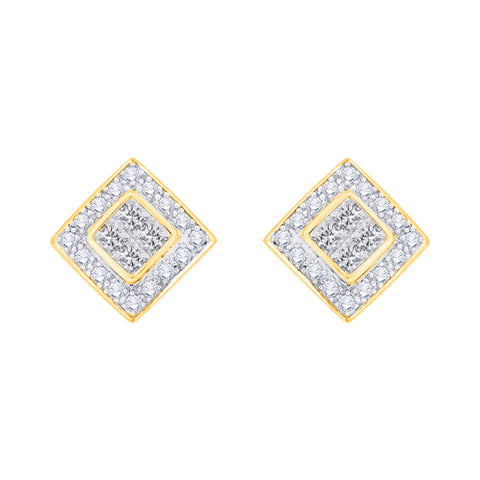 KATARINA 1 cttw Prong Set Round and Princess Cut Diamond Stud Earrings