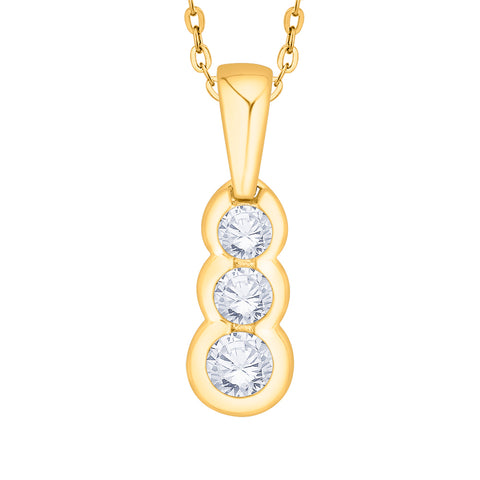 KATARINA 1/2 cttw Bezel Set Three Stone Graduating Diamond Pendant Necklace