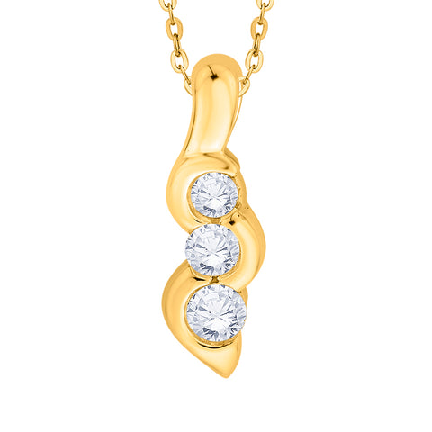 KATARINA 1/4 cttw Half-Bezel Set Three Stone Graduating Diamond Pendant Necklace