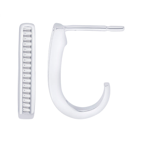 KATARINA Baguette Cut Diamond J Hoop Earrings (1/4 cttw)
