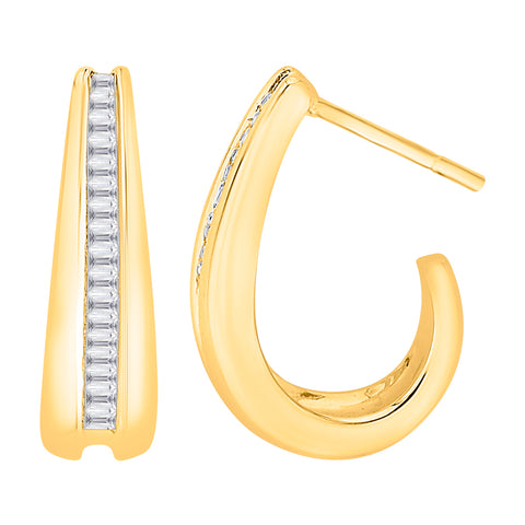 KATARINA Baguette Cut Diamond J Hoop Earrings (1/3 cttw)