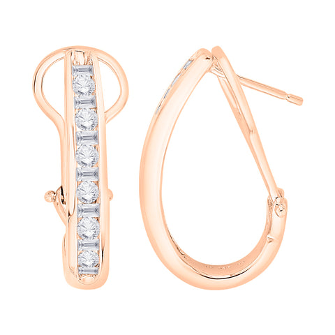 KATARINA Round and Baguette Cut Diamond J Hoop Earrings (1 cttw)