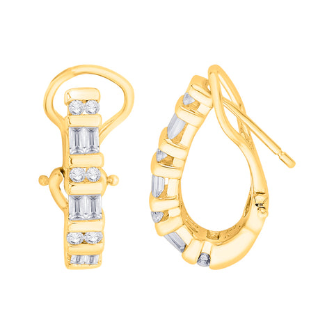 KATARINA Round and Baguette Cut Diamond J Hoop Earrings (1 cttw)
