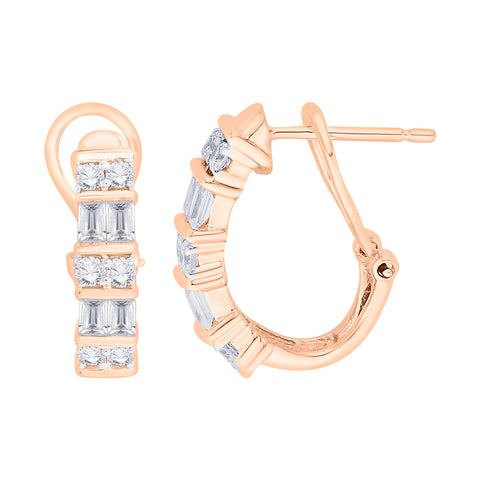 KATARINA Round and Baguette Cut Diamond J Hoop Earrings (1 cttw)