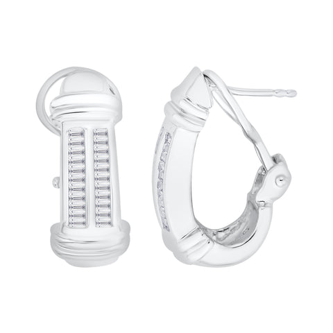 KATARINA Baguette Cut Diamond J Hoop Earrings (3/4 cttw)