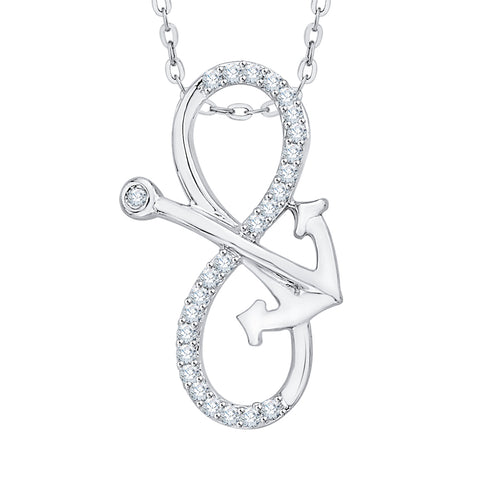 KATARINA Prong Set Diamond Infinity and Anchor Pendant Necklace (1/10 cttw)
