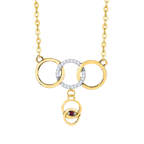 KATARINA Diamond and Ruby Interlock Circle Pendant Necklace (1/8 cttw)