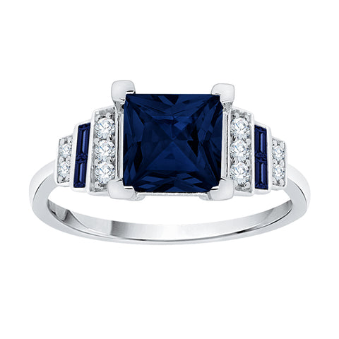 KATARINA 1 1/2 cttw Prong Set Diamond and Blue Sapphire Engagement Ring
