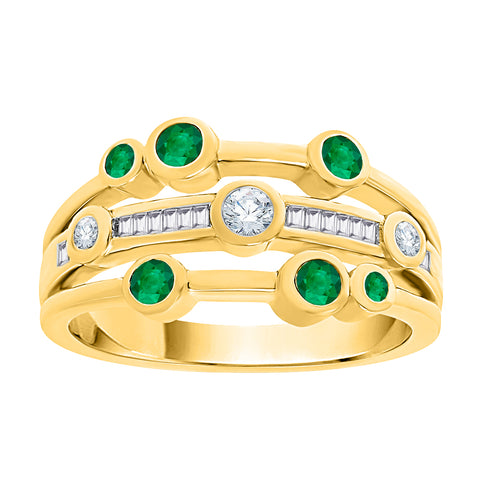 KATARINA 5/8 cttw Multi Row Diamond and Emerald Gemstone Fashion Ring