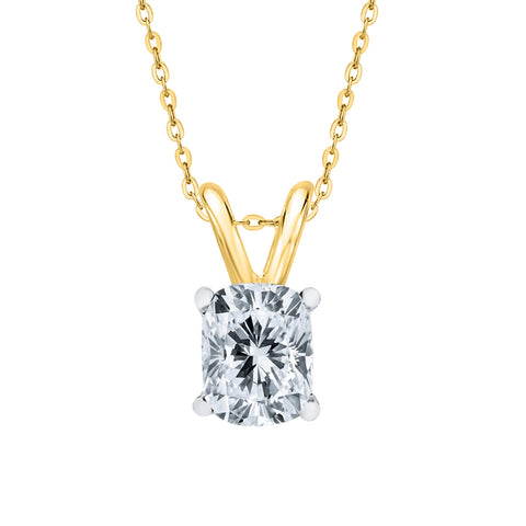 IGI Certified 1 ct. D - SI1 Cushion Cut Lab Grown Diamond Solitaire Pendant Necklace in 14K Gold