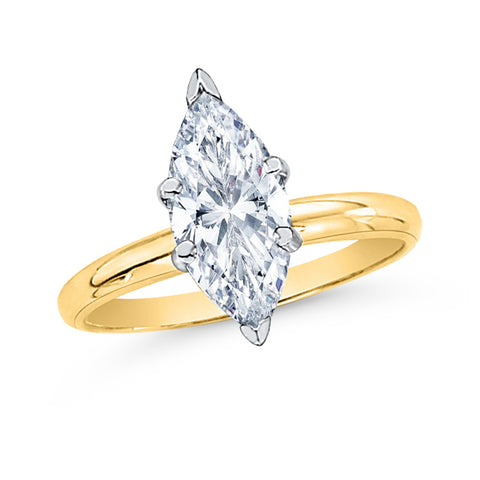 0.64 ct. F - SI3 Marquise Cut Diamond Solitaire Engagement Ring in 14k Gold