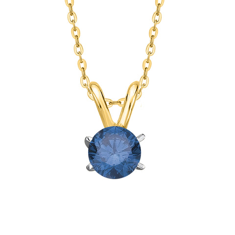 1 ct. Blue - SI3 Round Brilliant Cut Diamond Solitaire Pendant Necklace in 14K Gold