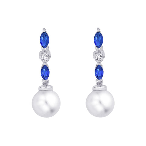 KATARINA Cultured Freshwater Pearl and Diamond Sapphire Earrings (1/20 cttw)