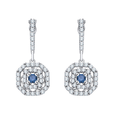 KATARINA Diamond Fashion Earrings with Blue Center Diamond (1/2 cttw)