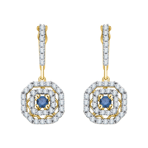 KATARINA Diamond Fashion Earrings with Blue Center Diamond (1/2 cttw)