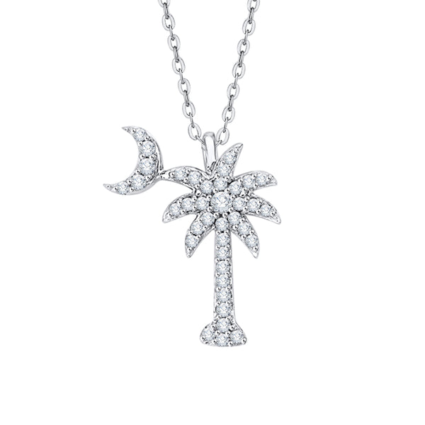 KATARINA Diamond Palm Tree with Crescent Moon Pendant Necklace (3/8 cttw, GH, I2-I3)