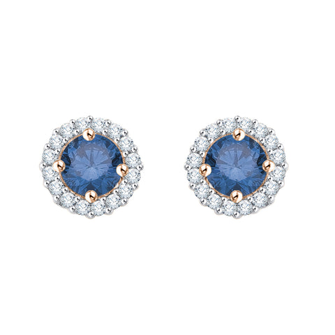 KATARINA Diamond Halo Earrings with Blue Center Diamond (1/2 cttw)