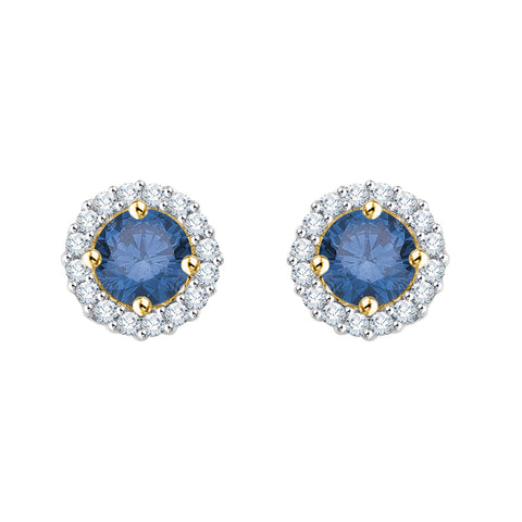 KATARINA Diamond Halo Earrings with Blue Center Diamond (1/2 cttw)