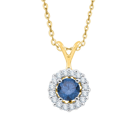 KATARINA Center Blue and White Diamond Halo Pendant Necklace (1/2 cttw)