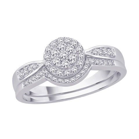 KATARINA Cluster Halo Diamond Bridal Engagement Ring with Matching Band (1/3 cttw)