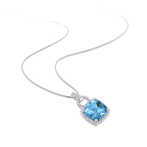 KATARINA Diamond and Blue Topaz Pendant Necklace (1/20 cttw)