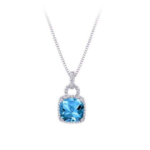 KATARINA Diamond and Blue Topaz Pendant Necklace (1/20 cttw)