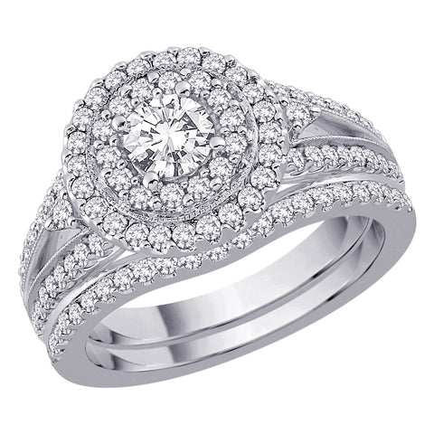 KATARINA Diamond Halo Engagement Ring with Matching Band (2/3 cttw GH, SI2/I1)
