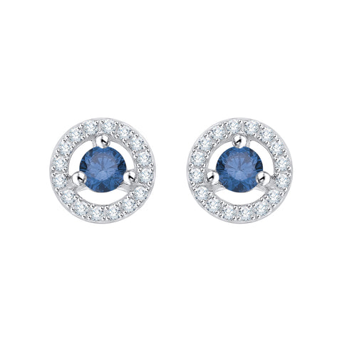 KATARINA Center Blue and White Diamond Halo Earrings (1/2 cttw)