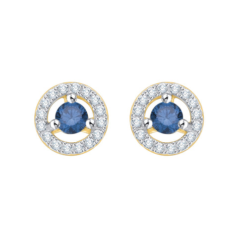 KATARINA Center Blue and White Diamond Halo Earrings (1/2 cttw)