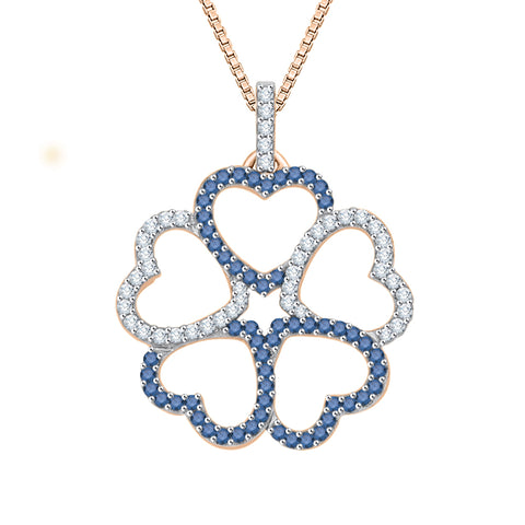 KATARINA Blue and White Diamond Heart Floral Pendant Necklace (1/3 cttw)