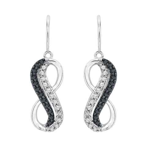 KATARINA Black and White Diamond Infinity Dangle Earrings (1/5 cttw)