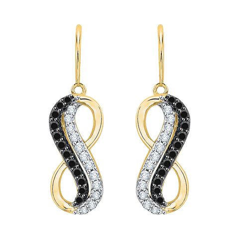 KATARINA Black and White Diamond Infinity Dangle Earrings (1/5 cttw)