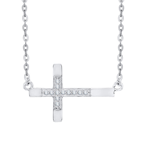 KATARINA 1/20 cttw Diamond Sideways Cross Pendant Necklace GH, I2/I3