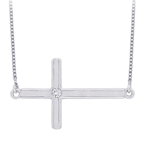 KATARINA Bezel Set Diamond Accent Cross Pendant Necklace GH-I2-I3