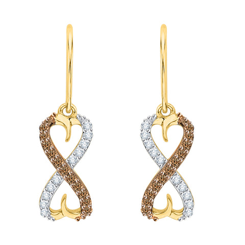KATARINA Brown and White Diamond Infinity Dangle Heart Earrings (1/5 cttw)