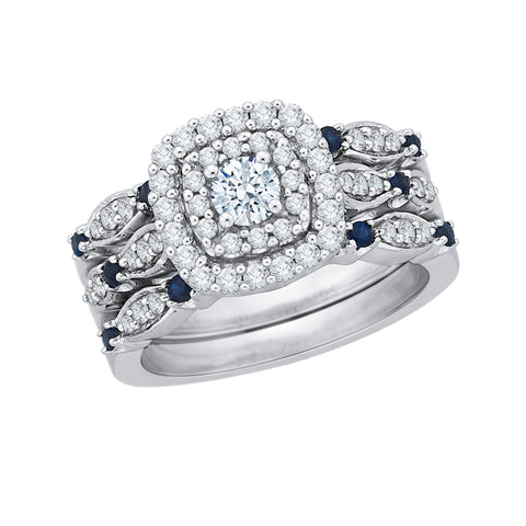 KATARINA Diamond and Blue Sapphire Engagement Set (7/8 cttw)