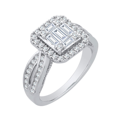 KATARINA Round and Baguette Cut Diamond Engagement Ring (1 cttw)