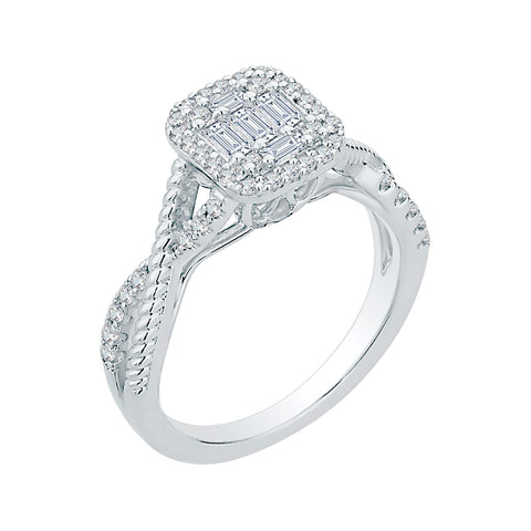 KATARINA Round and Baguette Cut Diamond Engagement Ring (1/2 cttw)