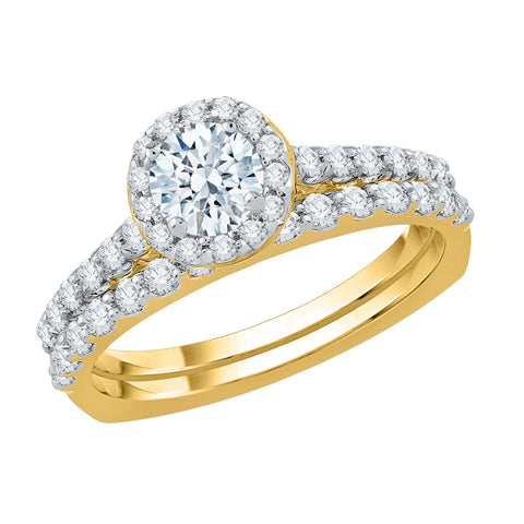 KATARINA 3/4 cttw Lab Grown Diamond Halo Bridal Set in 14k Gold