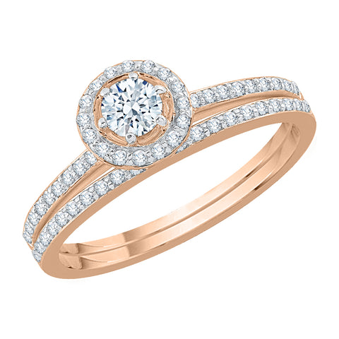 KATARINA 5/8 cttw Lab Grown Diamond Halo Bridal Set in 14k Gold