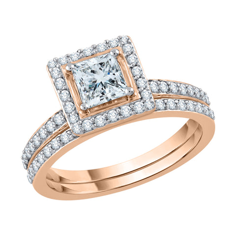 KATARINA Round and Princess Cut Diamond Bridal Set (1 1/3 cttw, J-K, SI2-I1)
