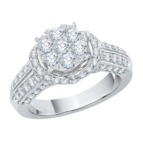 KATARINA Diamond Centre Cluster with Multi-row Side Stone Engagement Ring (1 1/2 cttw)